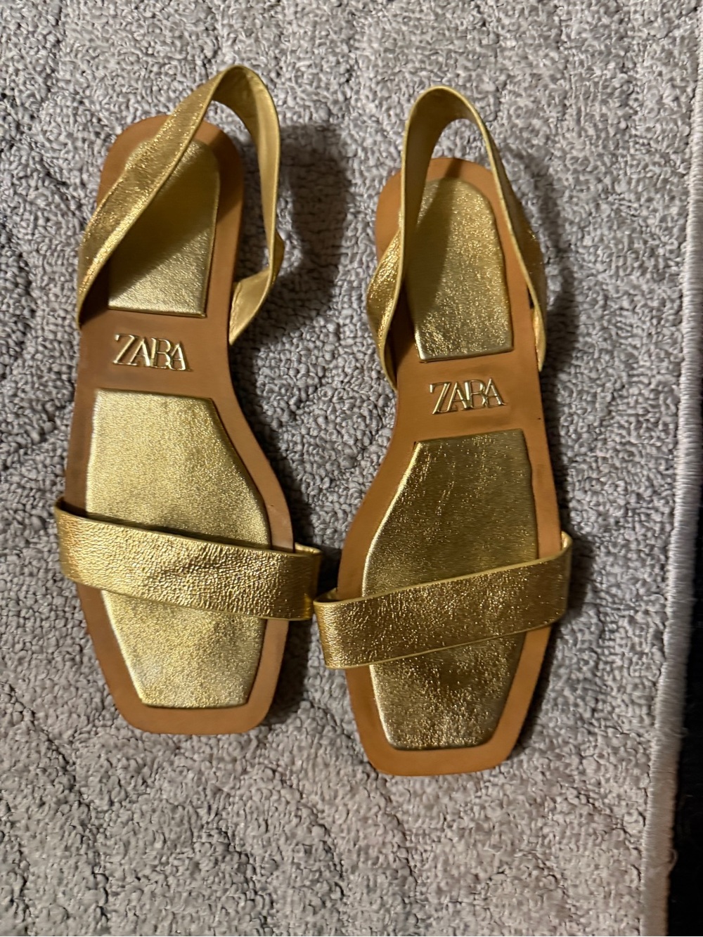 ZARA Metallic Gold Strappy Flat Sandals